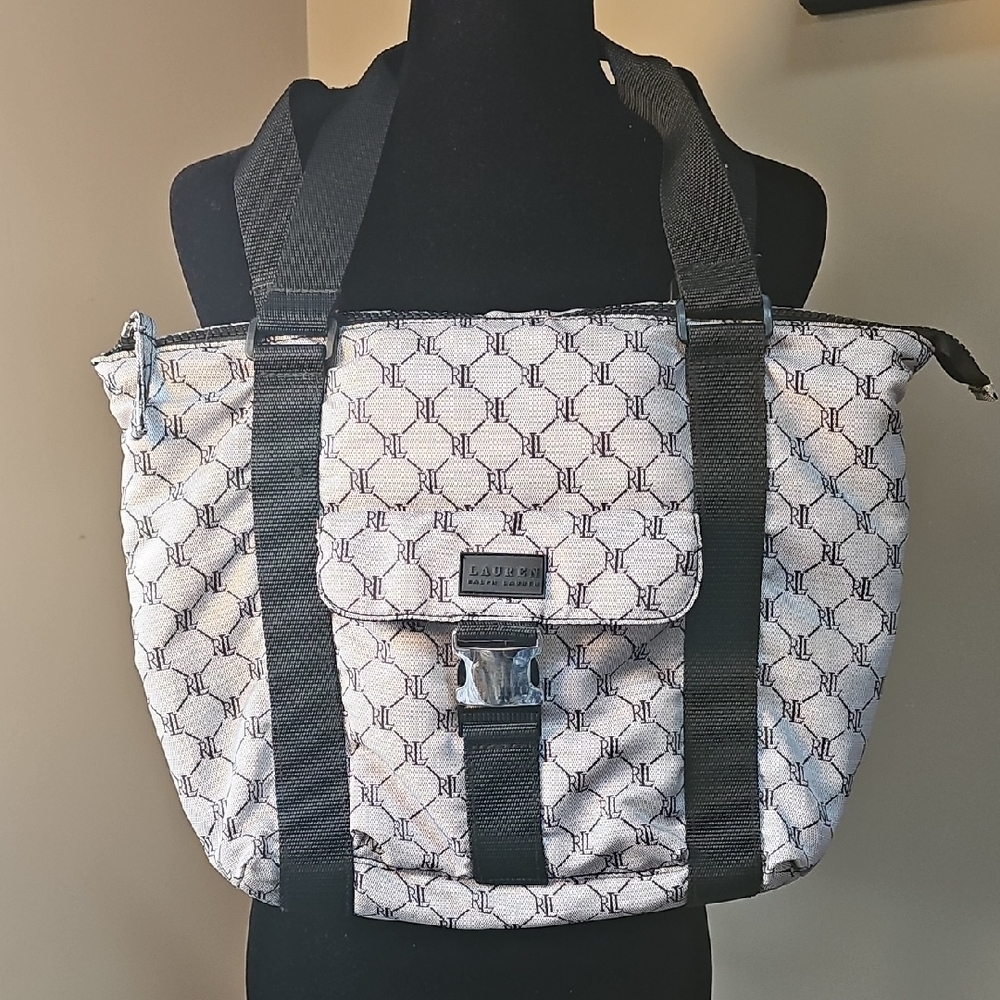 Lauren Ralph Lauren Monogram Black and White Tote